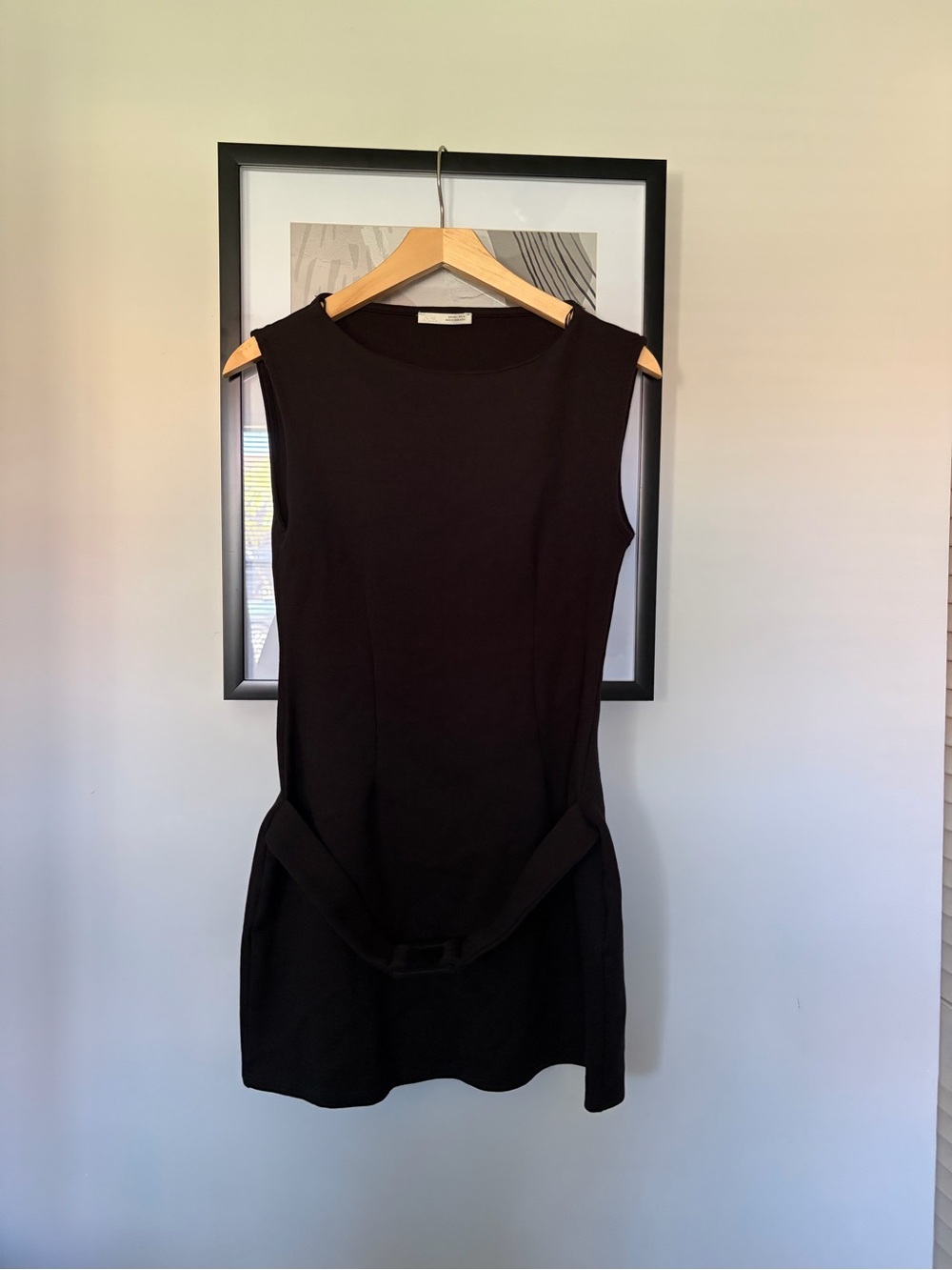 Zara Black Sleeveless Belted Shift Dress - Women's